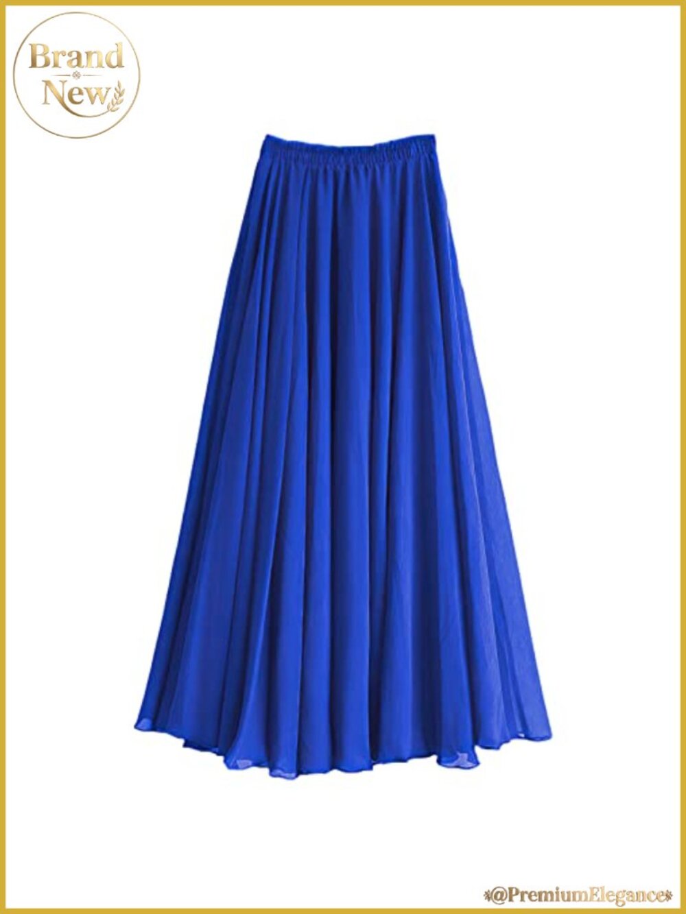 Women's A-Line Elastic Waist Pleated Chiffon Long Skirt, Flowy Maxi Skirt